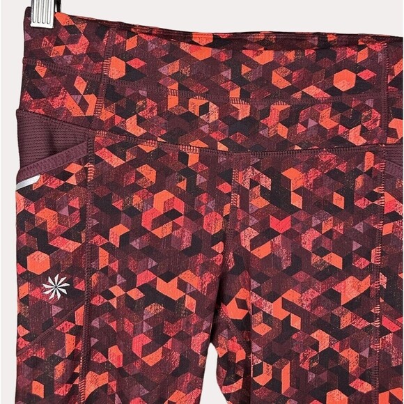 Athleta Geo Print Knit Mesh Yoga Pants Athleisure Pockets Red Black XXS - Picture 3 of 7